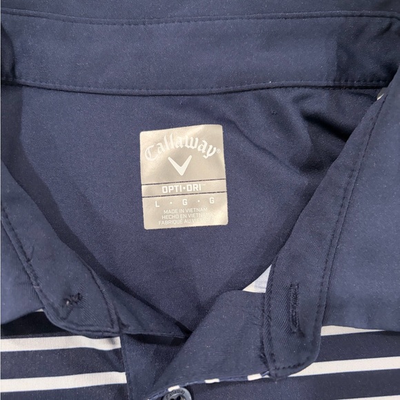 Callaway Men’s Golf Polo Size L Navy White Red Stripe 100% Polyester EUC - Picture 3 of 7